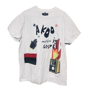 AKOO Music Is Gospel Graphic T-Shirt Mens XL White Streetwear Hip Hop Rap Kenya